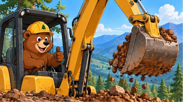Long Branch bear in an excavator preparing a mountain homesite